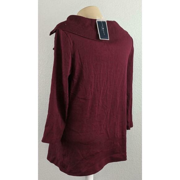 Karen Scott Envelope Sweater PM Red Shawl Collar Career Gold Button Accent Work‎ - Picture 3 of 8